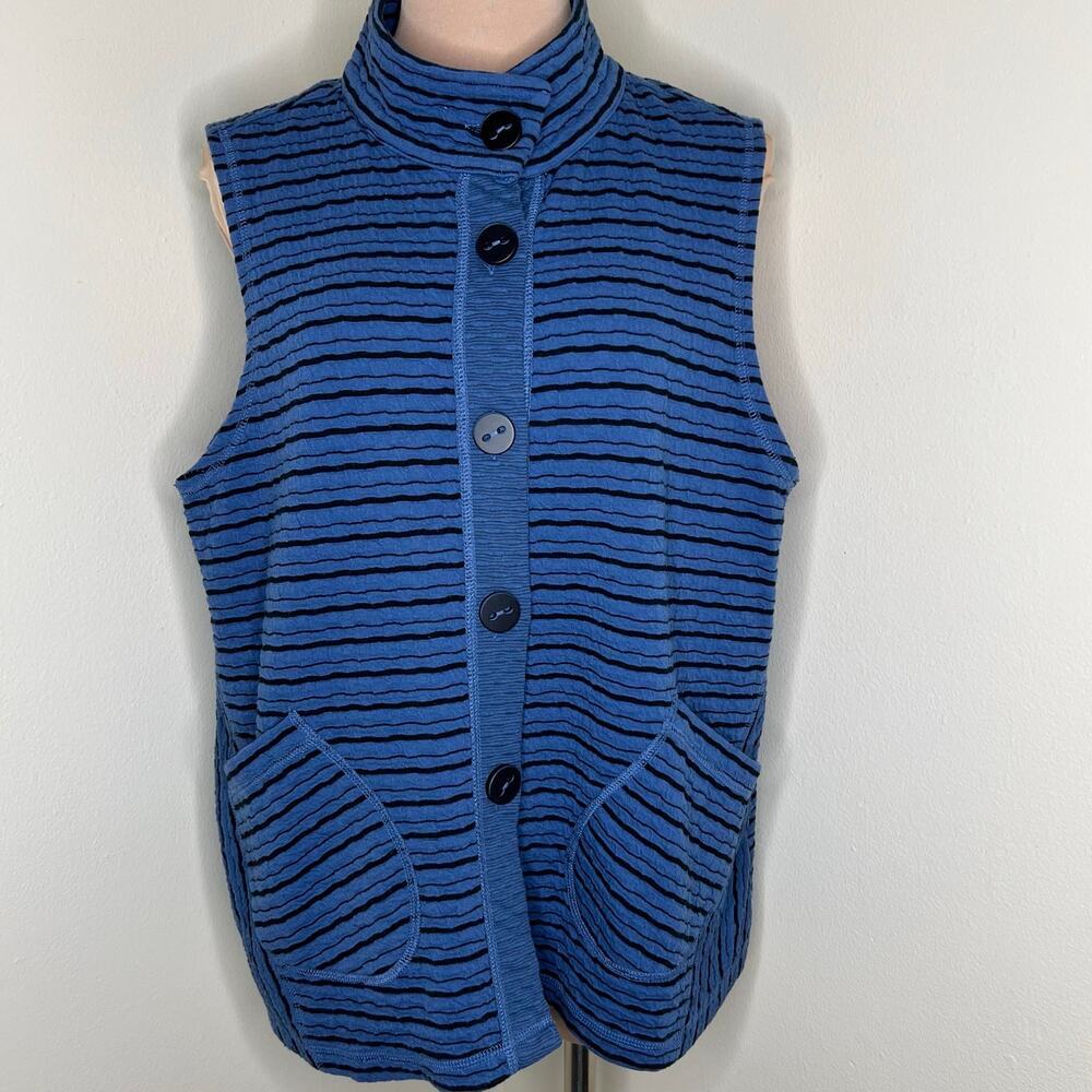 Habitat Andes Vest w Pockets Large Womens Blue Striped Relaxed Cotton Button Up